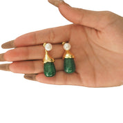 Vintage Pearl & Peacock Green Gemstone Earrings