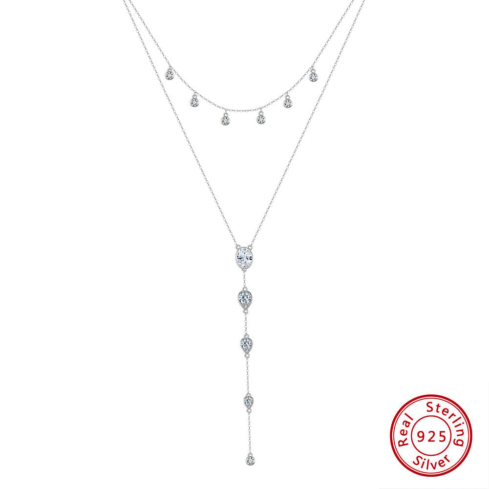 Double-Layer Zirconia Y-Shaped Necklace