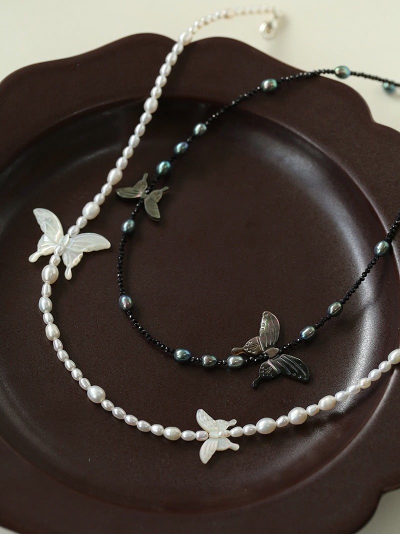 Butterfly Black/White Pearl & Shell Necklace