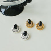 Vintage Oval Black Onyx Stud Earrings