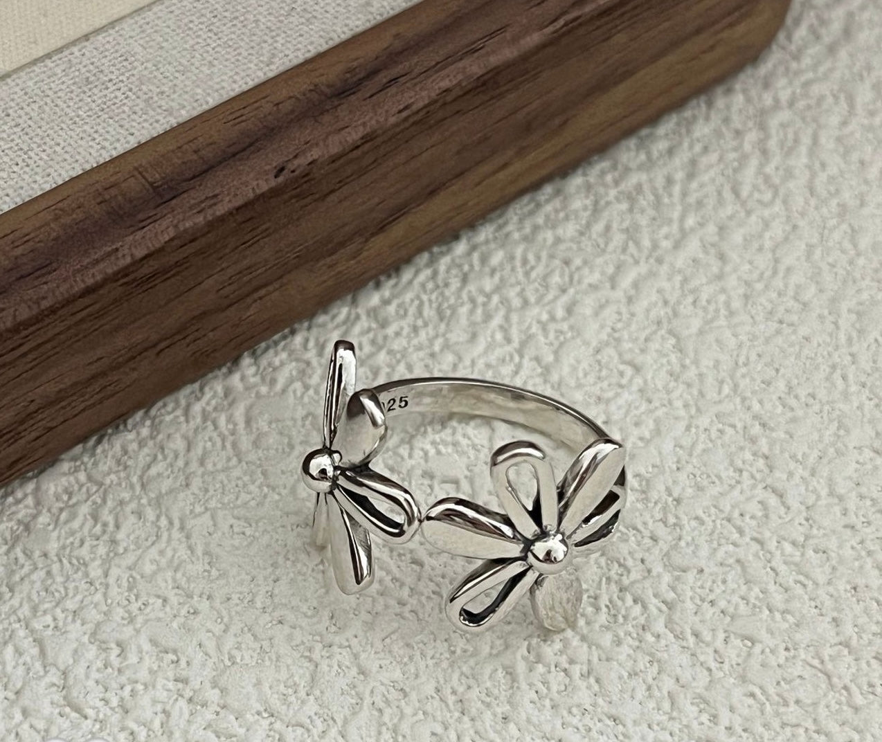 Flower Silver Open Ring