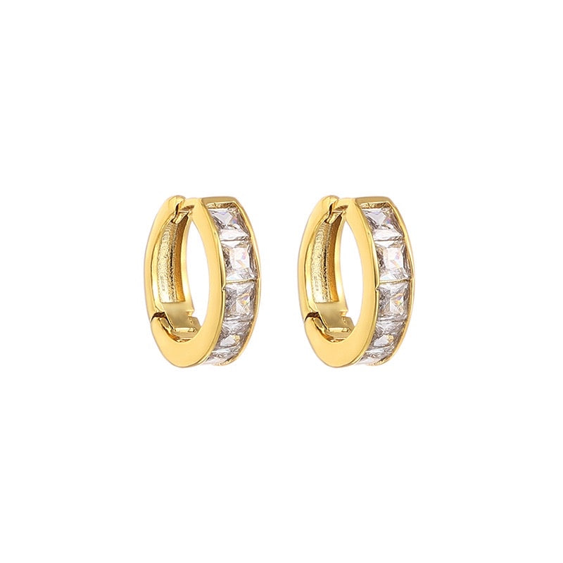 Gold Ear Hoop CZ Earrings