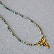 Vintage Turquoise Beaded Leaf Pendant