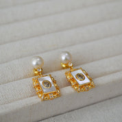 Square Freshwater Pearl & Zirconia Earrings