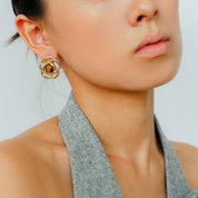 Tiger’s Eye Camellia Geometric Earrings