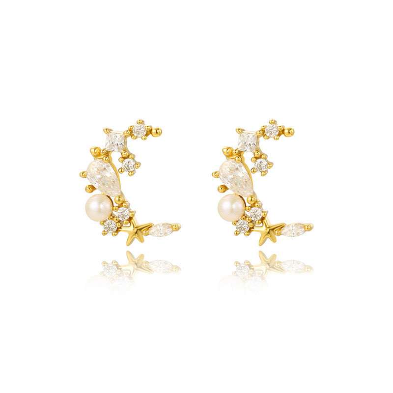 Zirconia & Pearl Star Earrings