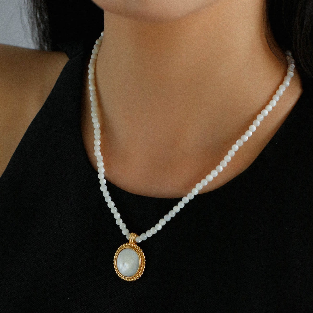 White Shell Black Onyx Necklace