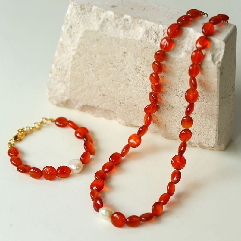 Red Onyx with Baroque Necklace l Bracelet