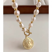 Queen Coin Pendant Baroque Pearl Long Necklace