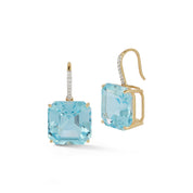 14kt Asscher Cut Blue Topaz Drop Earrings