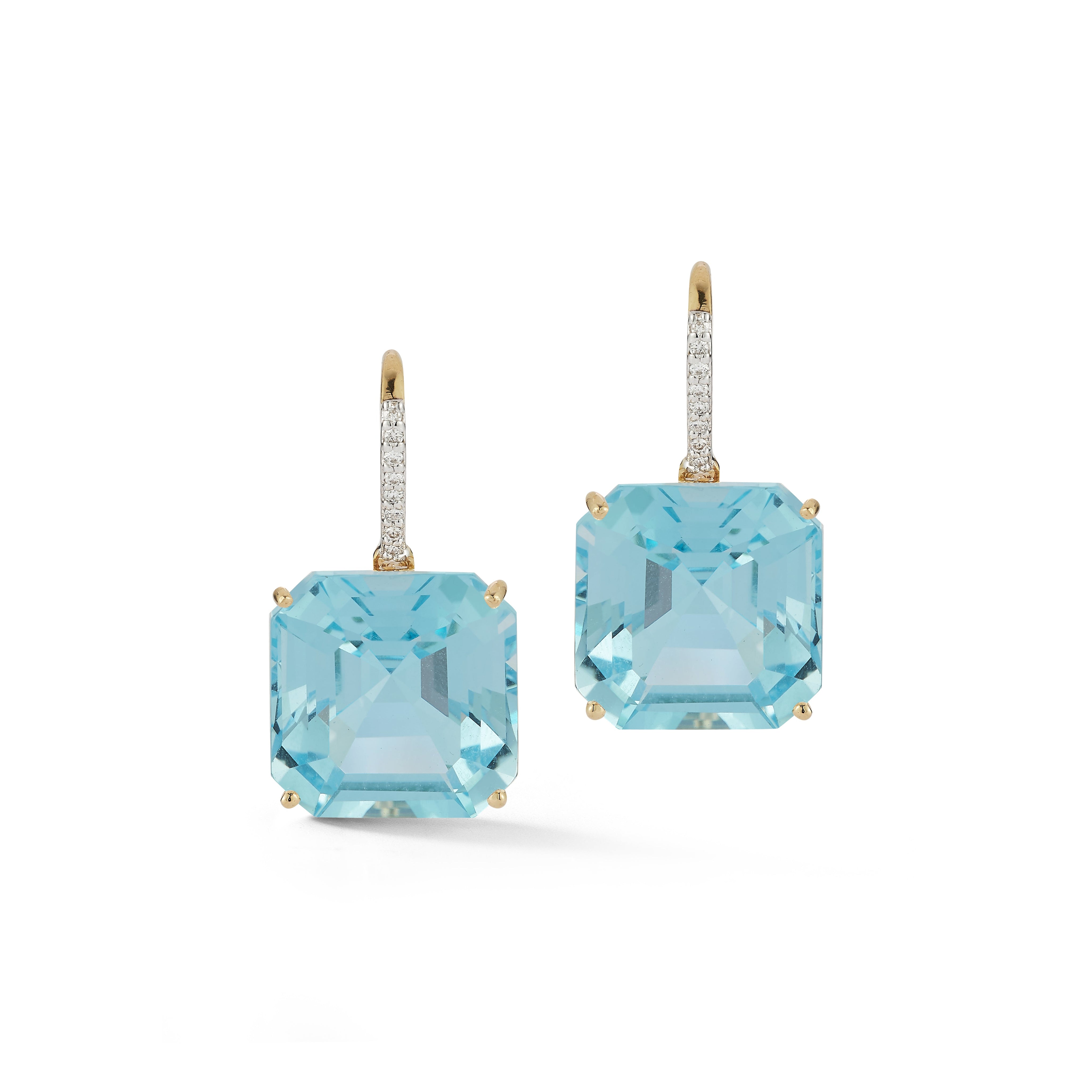 14kt Asscher Cut Blue Topaz Drop Earrings