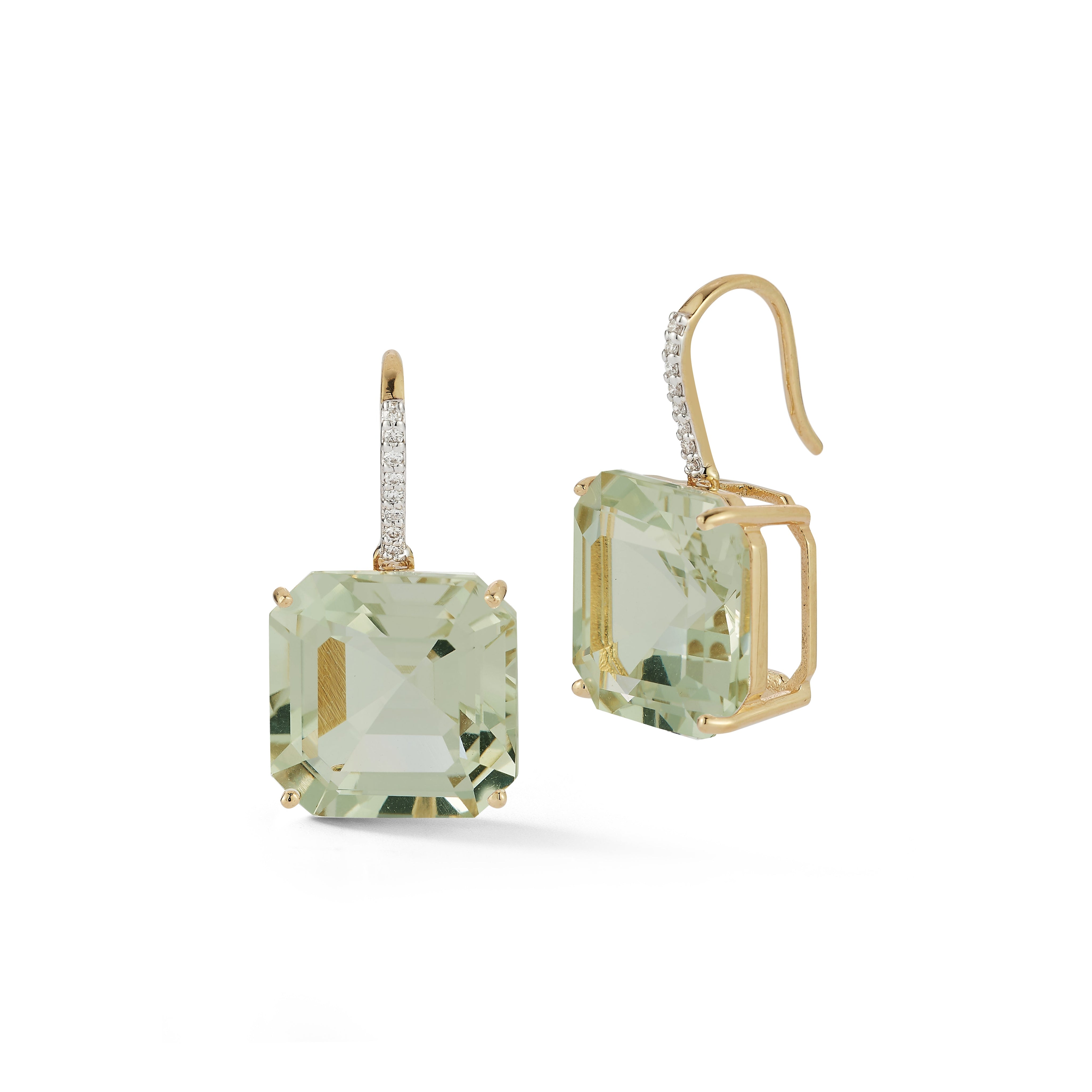 14kt Asscher Cut Green Amethyst Drop Earrings