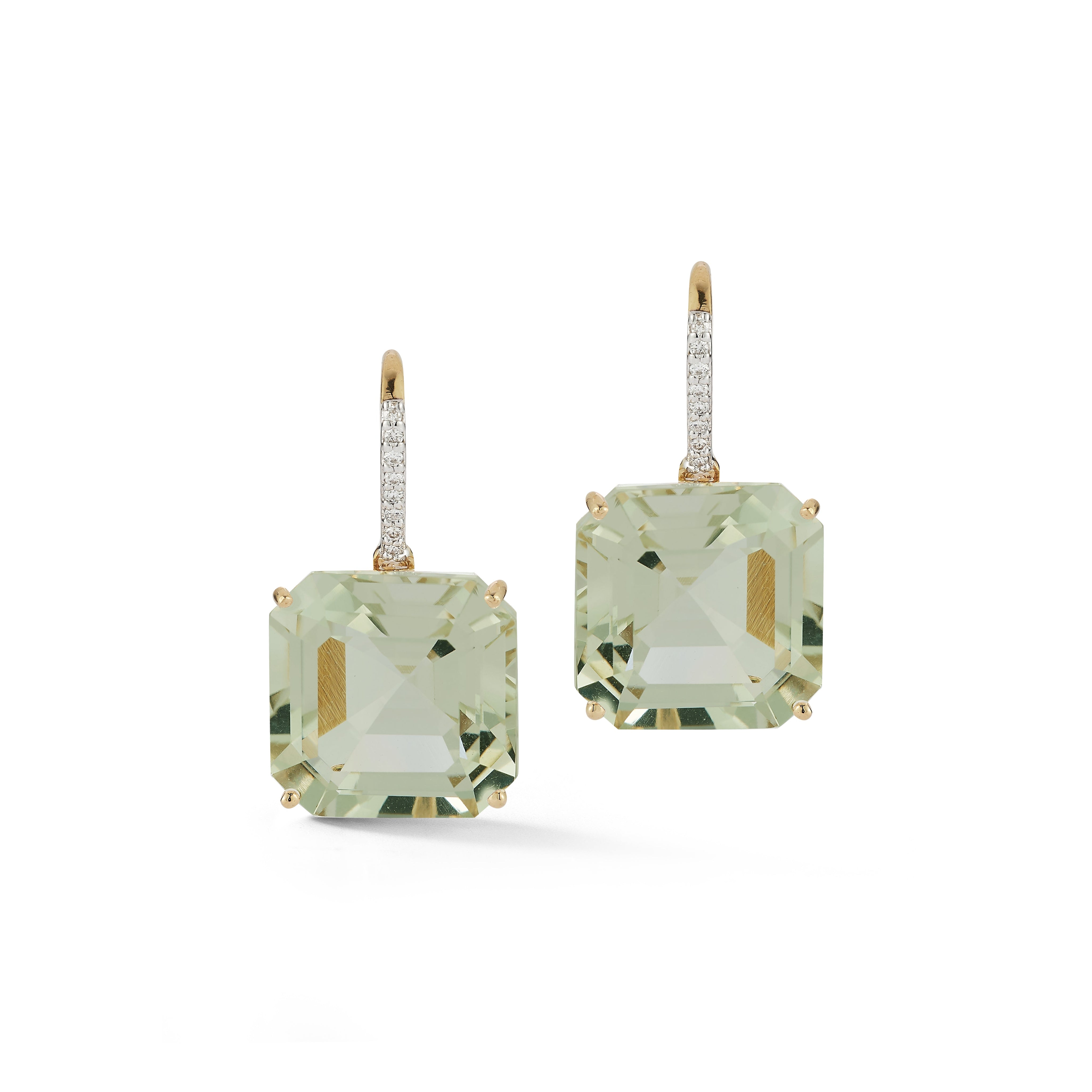 14kt Asscher Cut Green Amethyst Drop Earrings