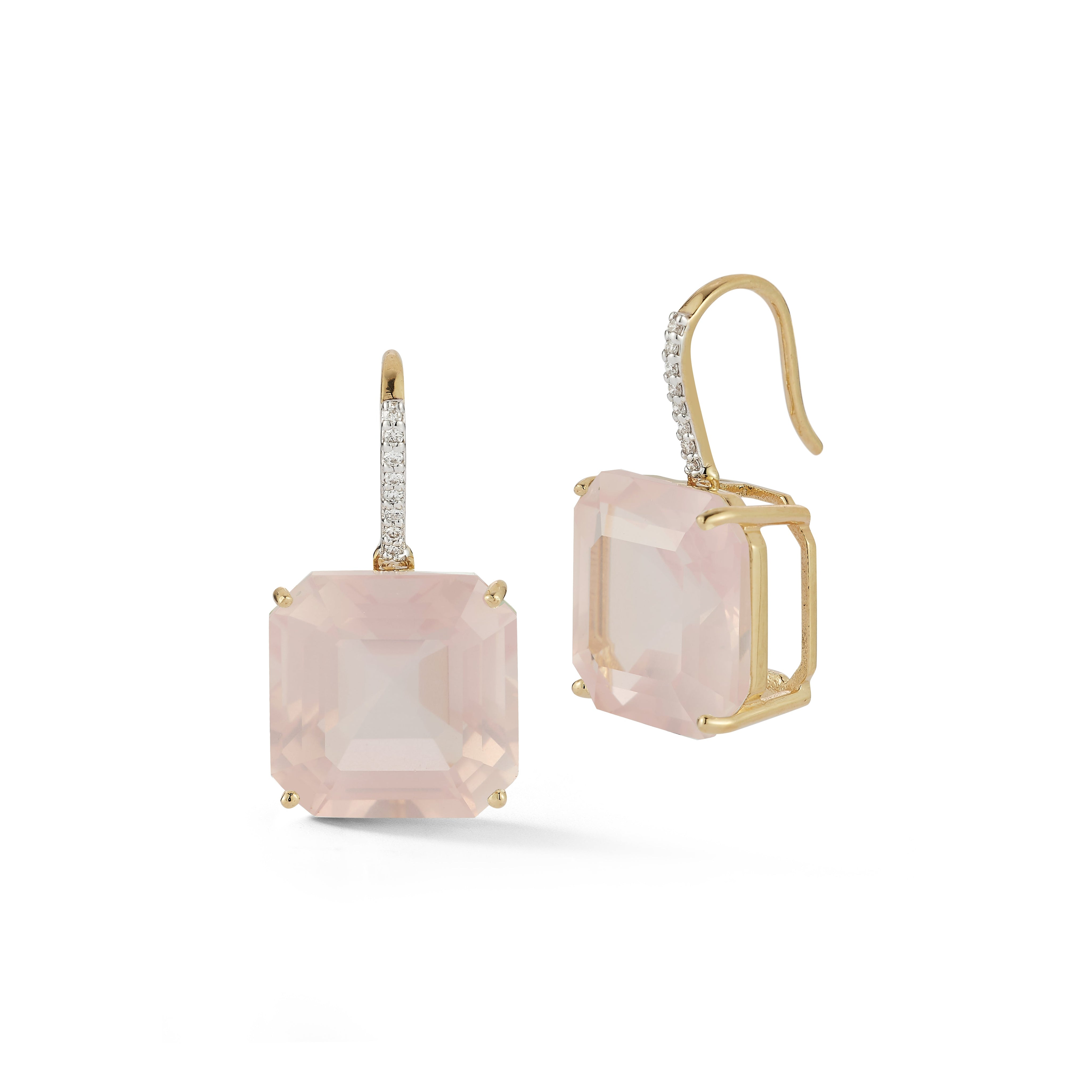 14kt Asscher Cut Pink Topaz Drop Earrings