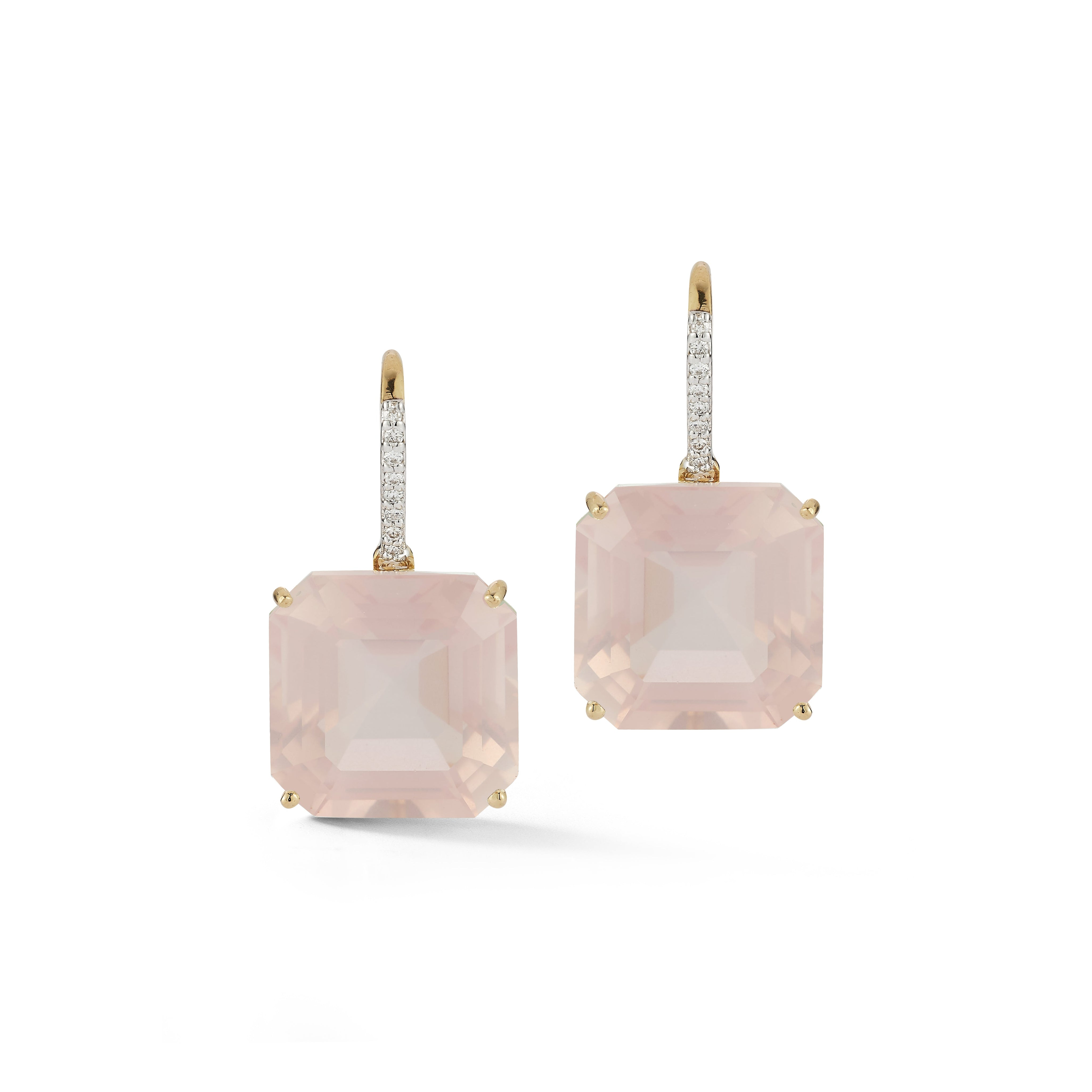 14kt Asscher Cut Pink Topaz Drop Earrings