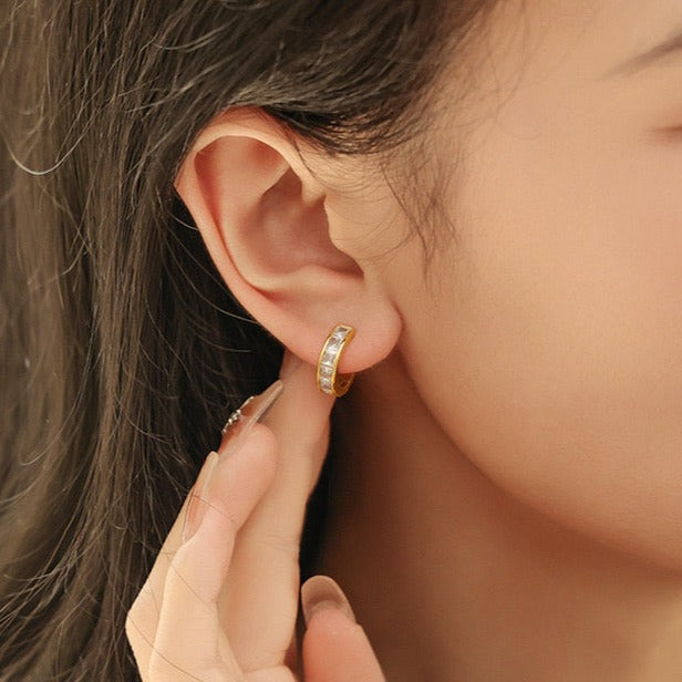 Gold Ear Hoop CZ Earrings