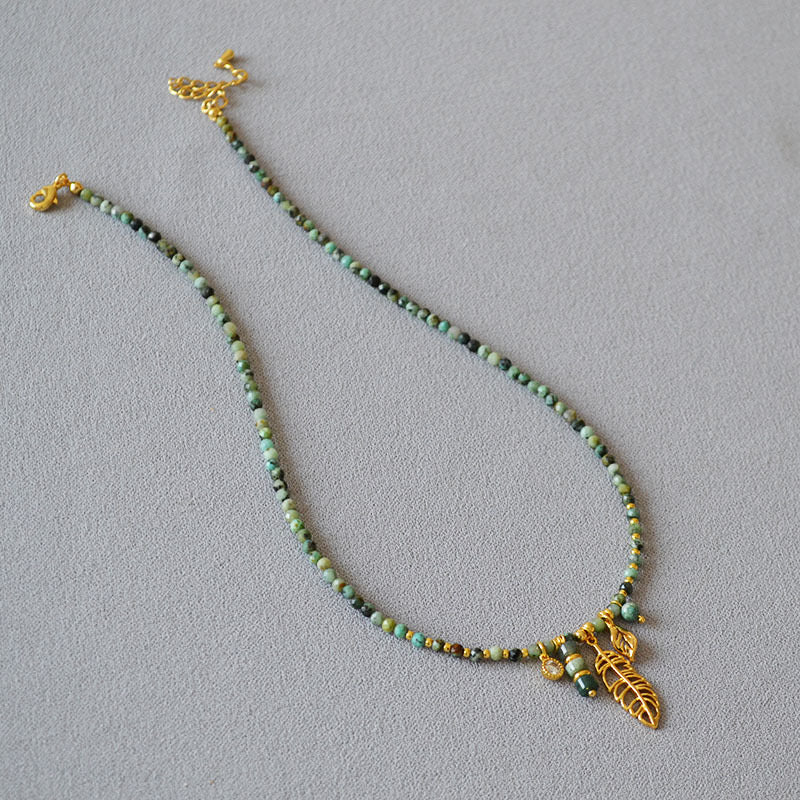 Vintage Turquoise Beaded Leaf Pendant