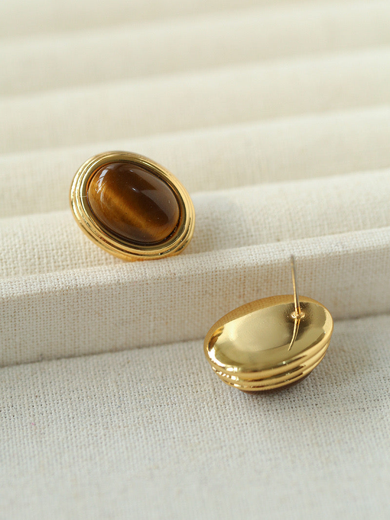 Gemstone Oval Stud Earrings