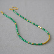 Green Agate Chip Gold Beaded Necklace