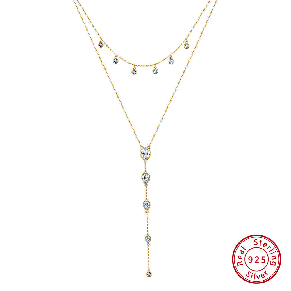 Double-Layer Zirconia Y-Shaped Necklace