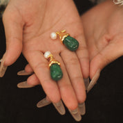 Vintage Pearl & Peacock Green Gemstone Earrings