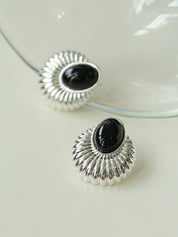 Vintage Oval Black Onyx Stud Earrings