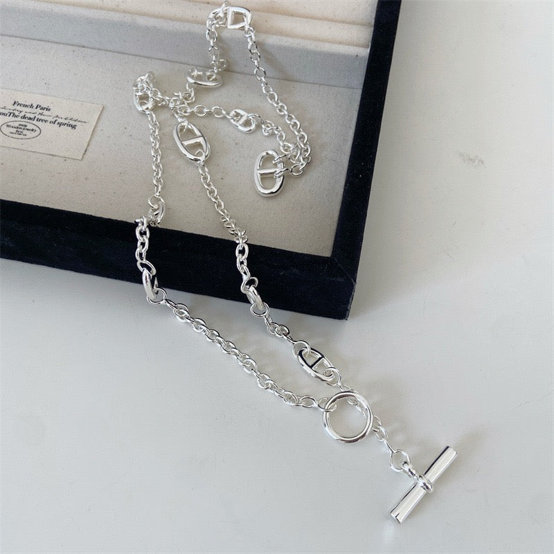 Long Modern Chic Silver Chain Necklace