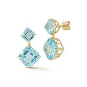 14kt Swiss Blue Topaz Asscher Cut Drop Earrings