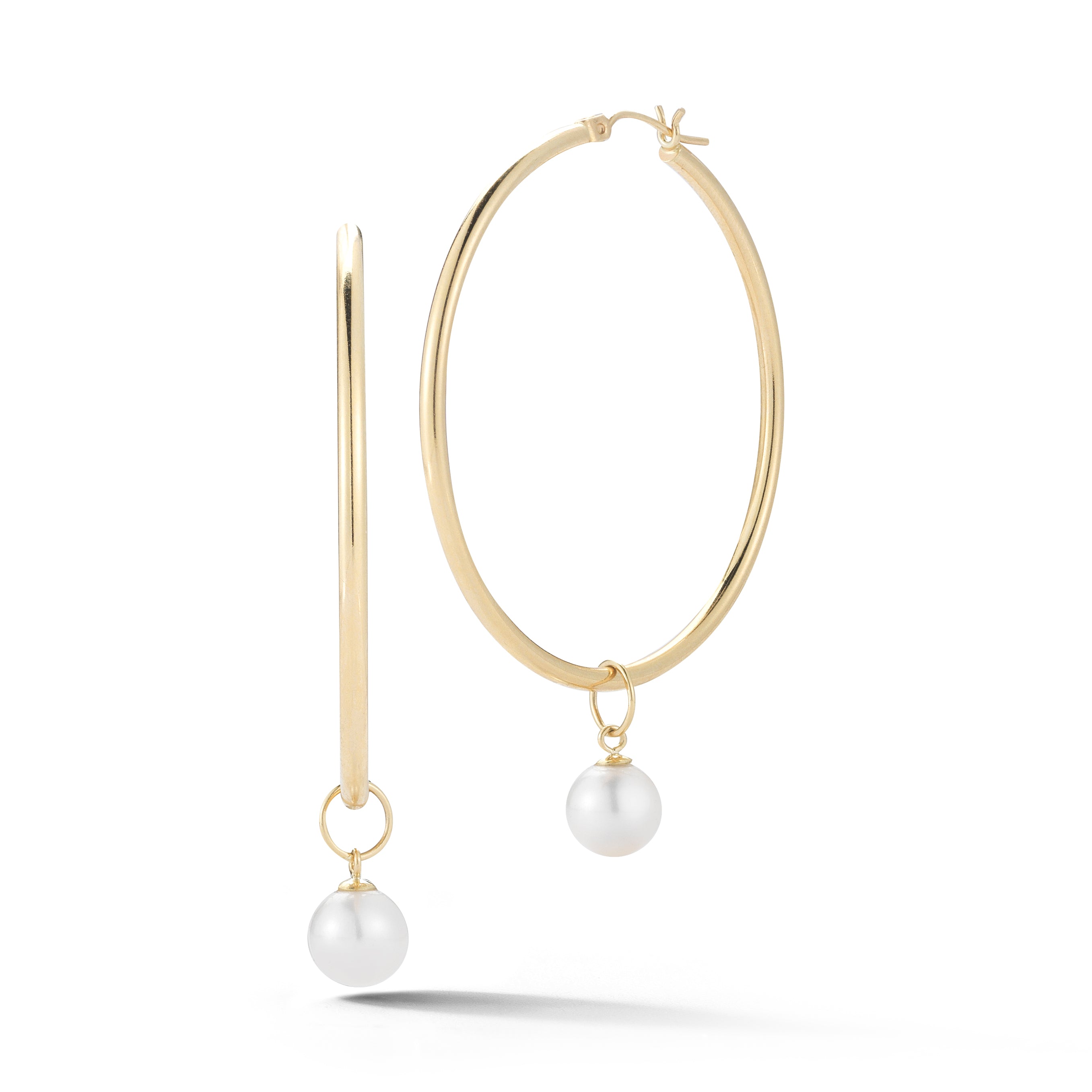 14kt Gold Large Detachable Pearl Hoops - 35mm