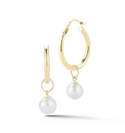 14kt Gold Small Detachable Pearl Hoops - 25mm