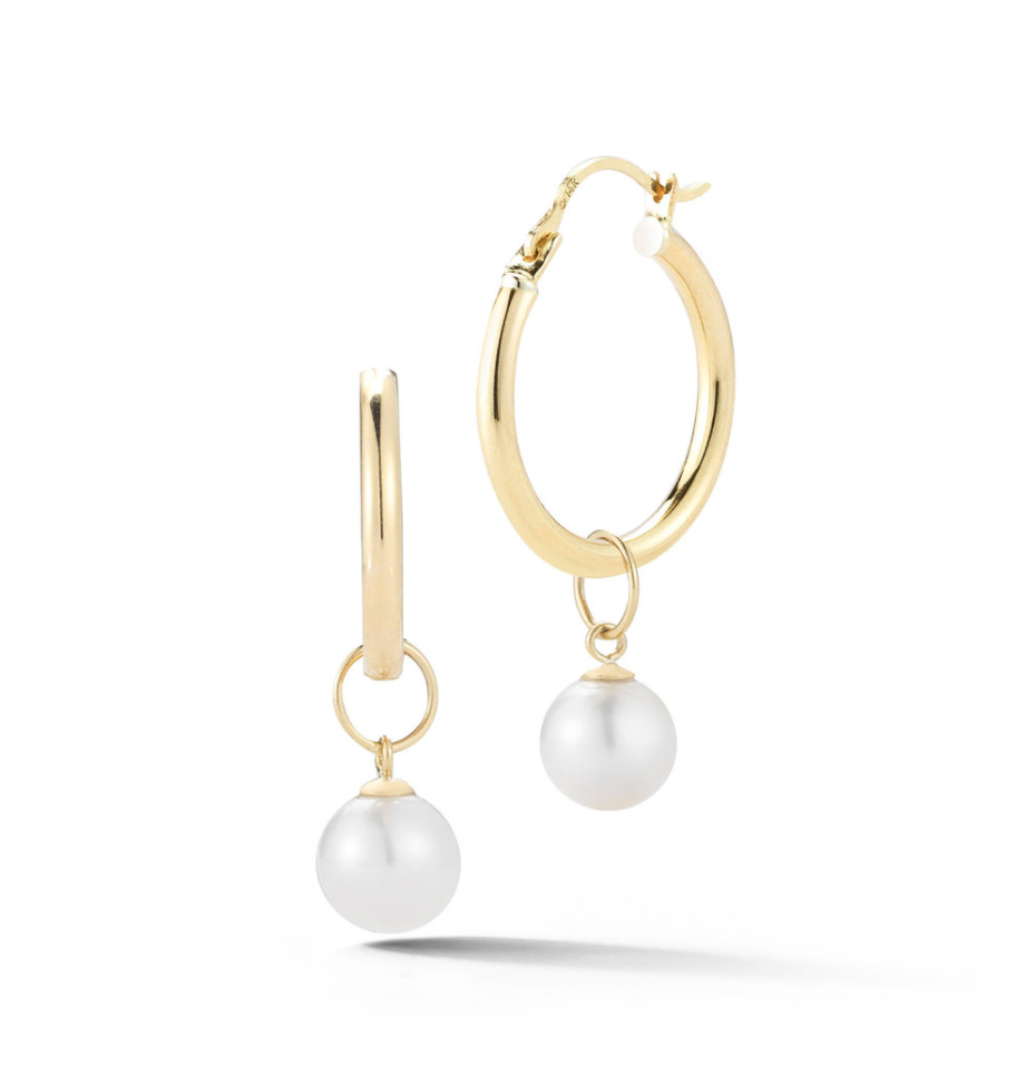 14kt Gold Small Detachable Pearl Hoops - 25mm