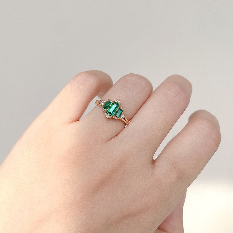 Emerald Green Zirconia Open Ring