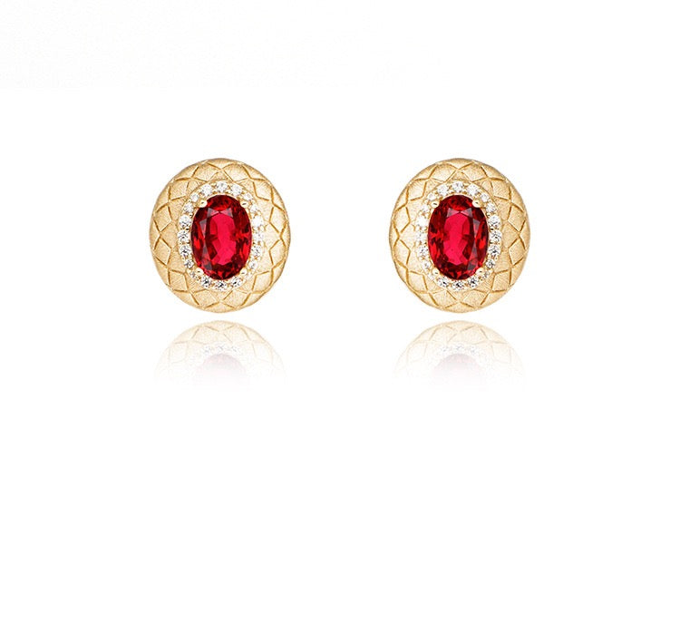 Geometric Red Zirconia Earrings