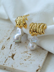 Irregular Striped Baroque Pearl Earrings