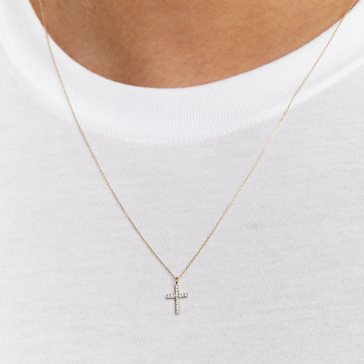 14kt Small Men's Diamond Cross Necklace