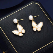 Freshwater Pearl Mother of Pearl Butterfly Earrings