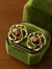 Tiger’s Eye Camellia Geometric Earrings