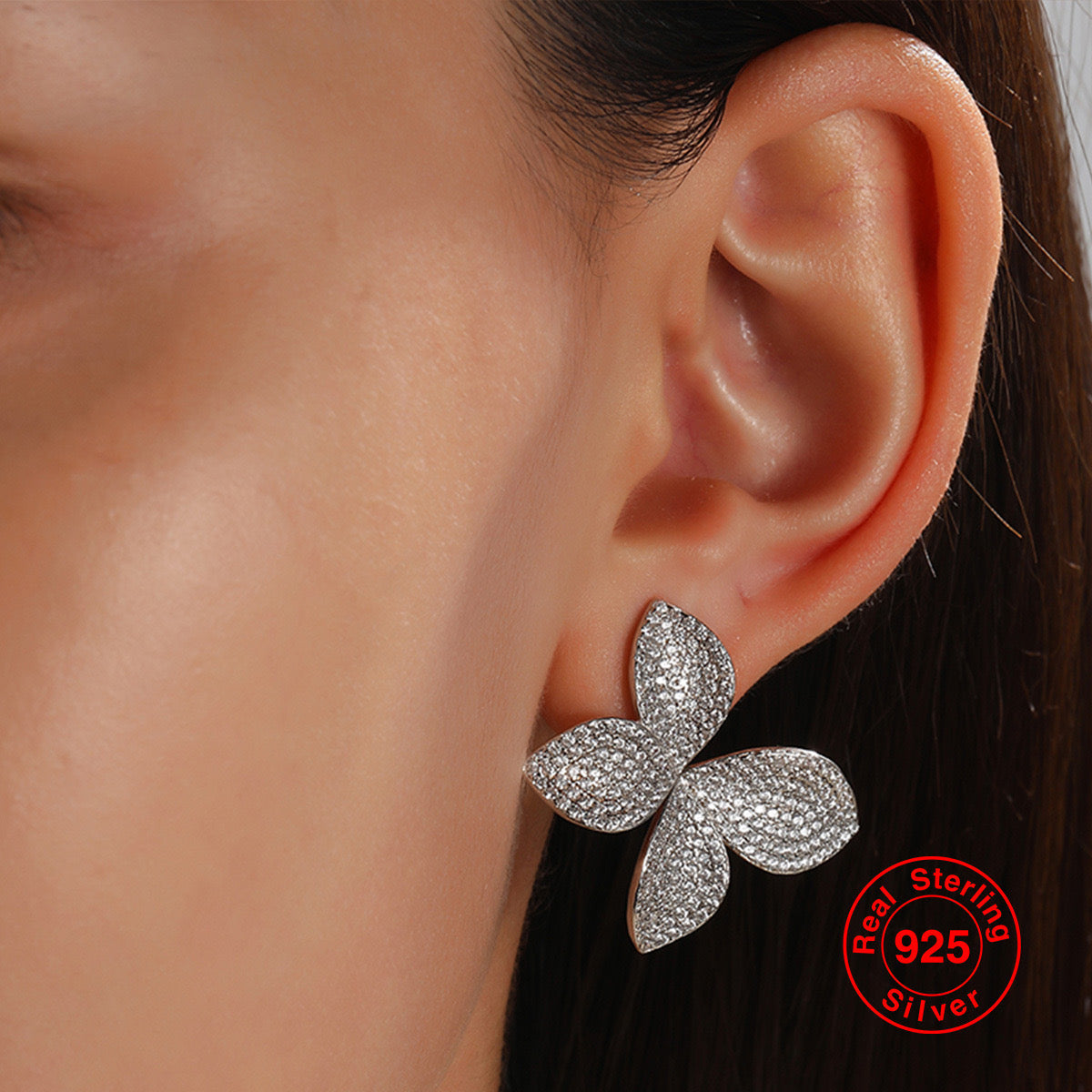 Zirconia Butterfly Flower & Leaf Full Diamond Earrings