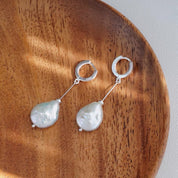 Baroque Pearl Long Drop Hoop Earrings