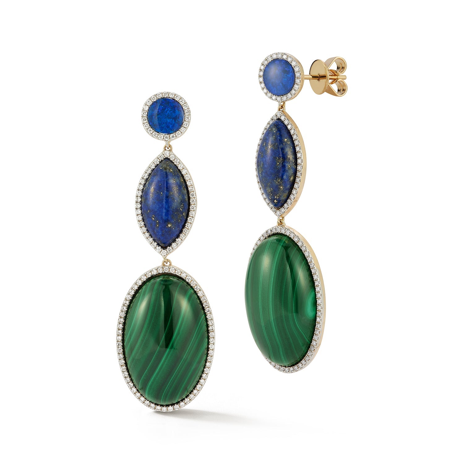 14kt Opal, Lapis and Malachite Tiered Earrings