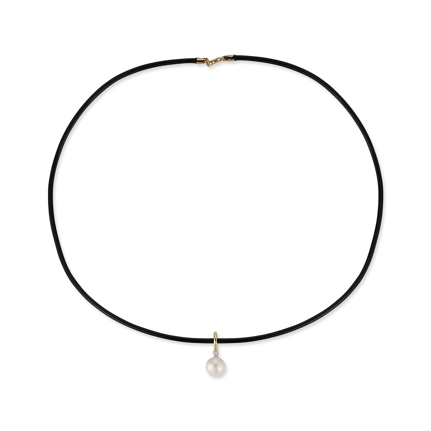 14kt Diamond Pearl Dot on Leather Cord Necklace