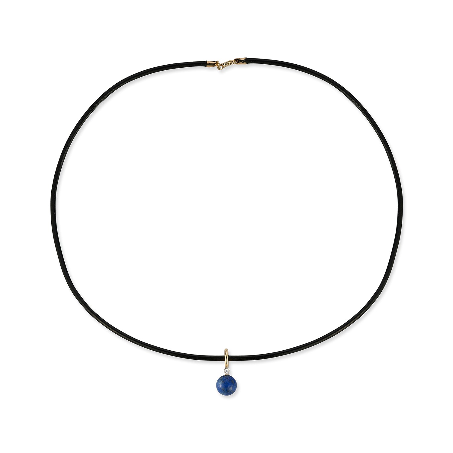 14kt Diamond Lapis Dot on Leather Cord Necklace