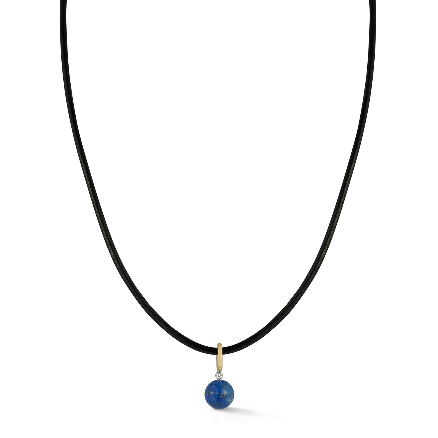 14kt Diamond Lapis Dot on Leather Cord Necklace