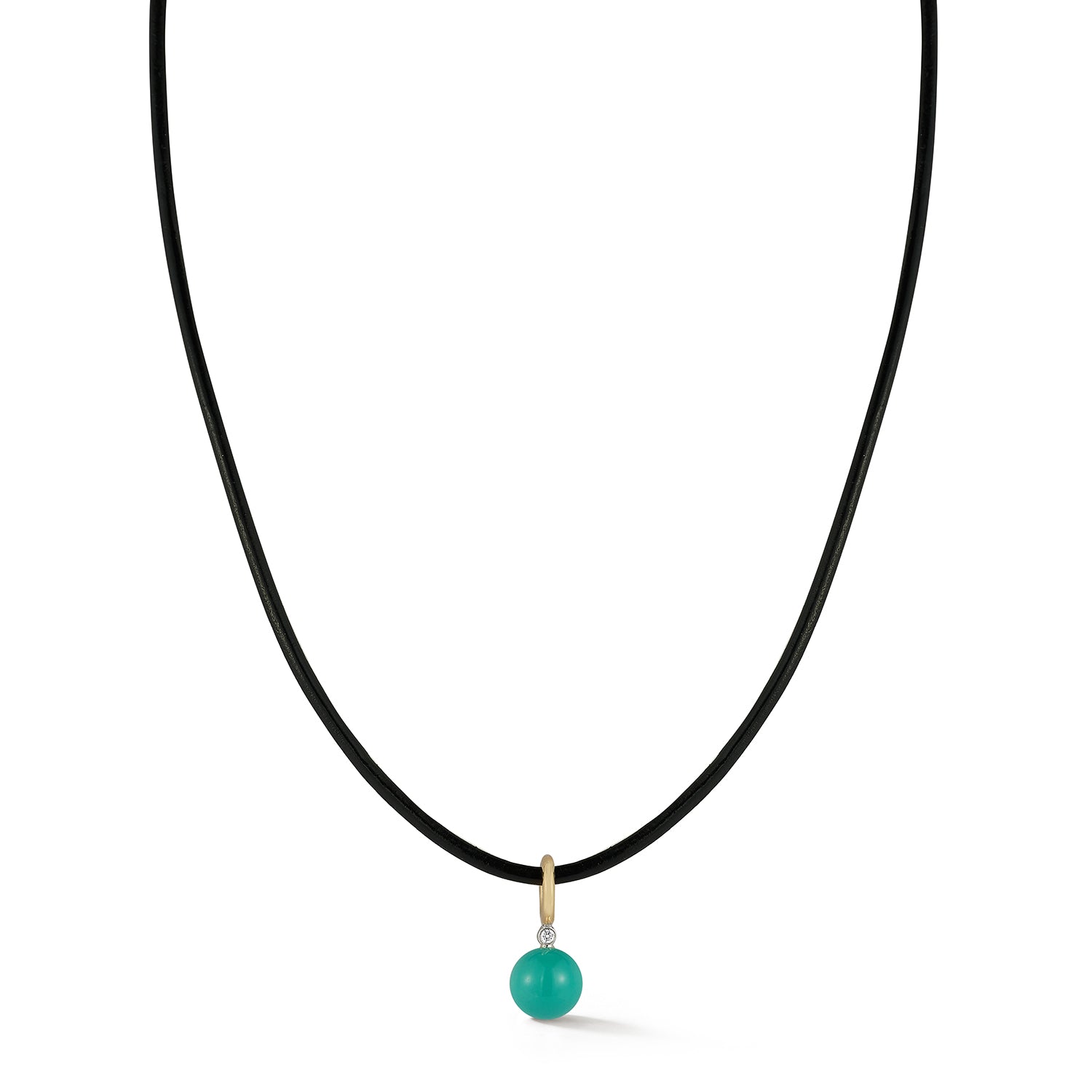 14kt Diamond Turquoise Dot on Leather Cord Necklace