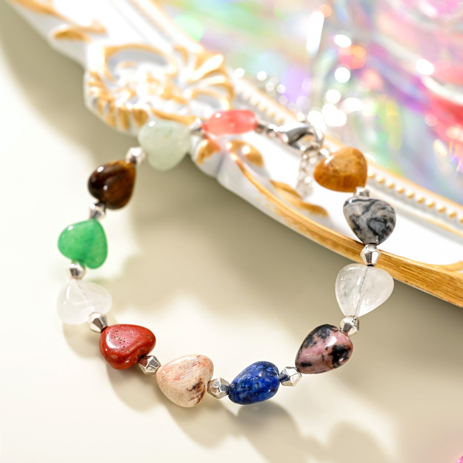 Natural Stone Heart Beaded Bracelet