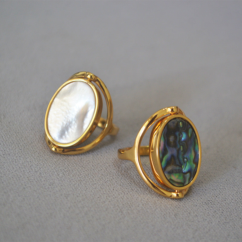 Abalone and White shell Reversible Ring