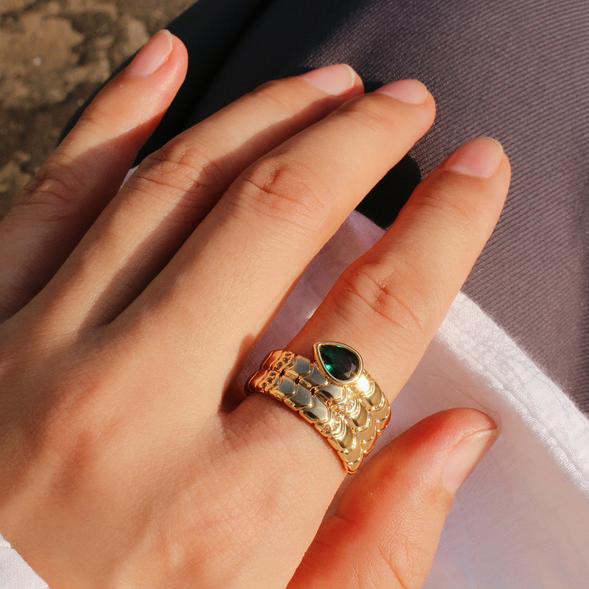 Wine Red Emerald Snake Ring