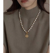 Queen Coin Pendant Baroque Pearl Long Necklace