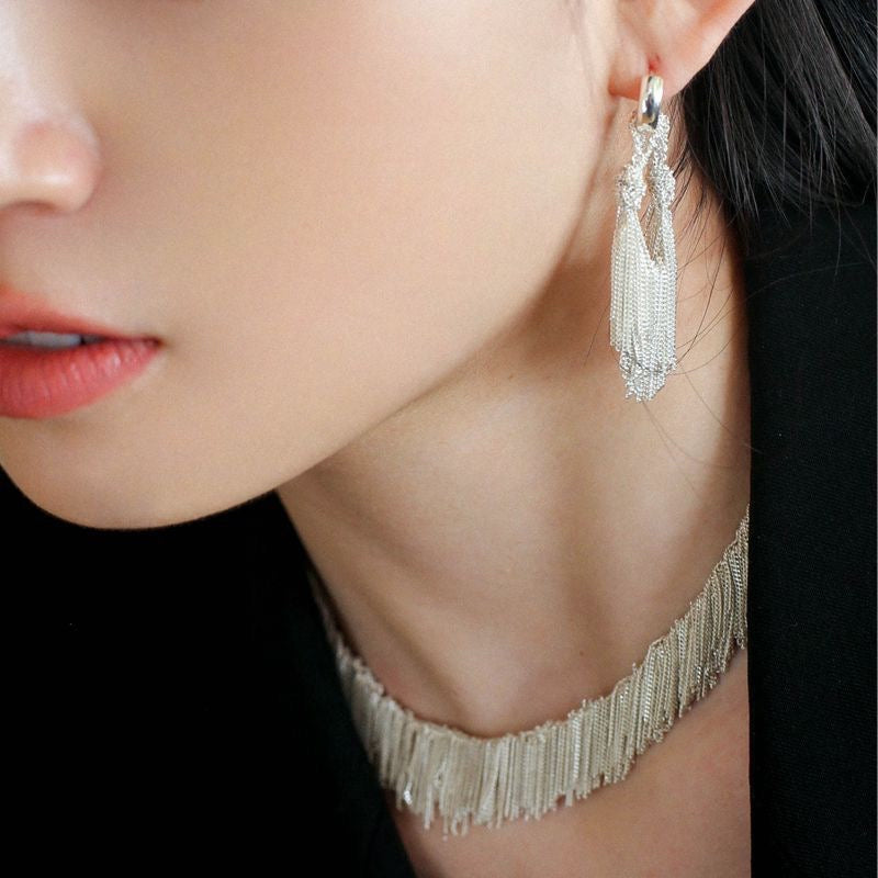 Silver Mini Chain Tassel Earrings