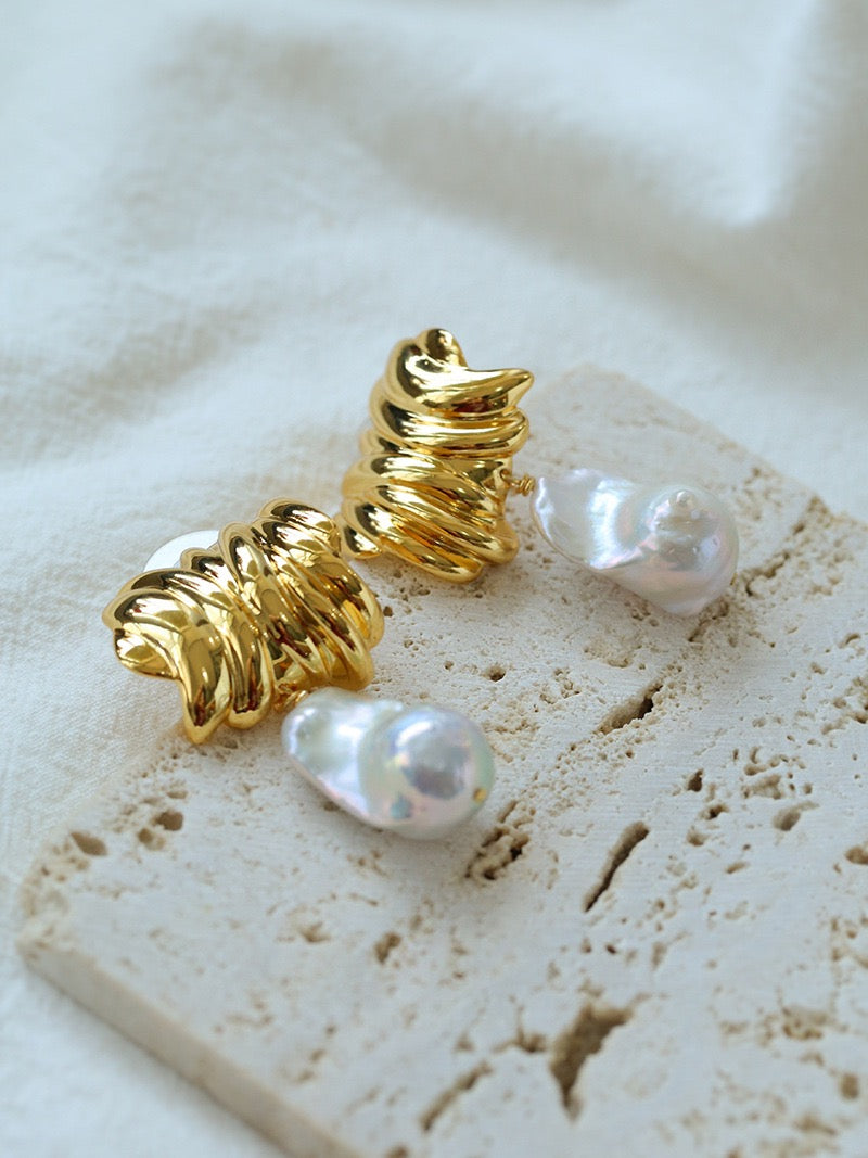 Irregular Striped Baroque Pearl Earrings